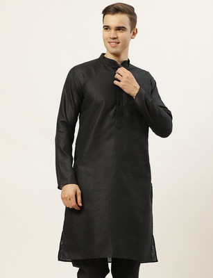 Jompers Men Solid Straight Kurta(Black)