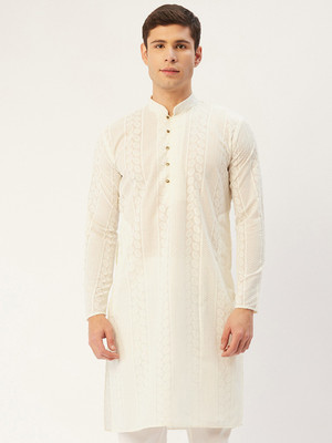 Jompers Men Embroidered Straight Kurta(Yellow)