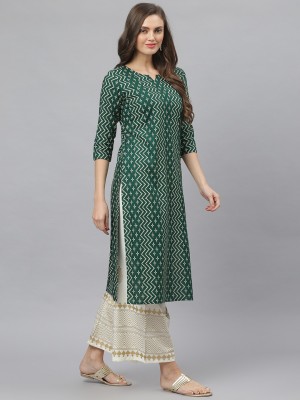 Stylum Women Printed Straight Kurta(Green)