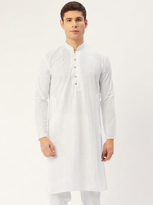 Jompers Men Embroidered Straight Kurta(White)