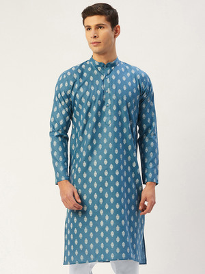 Jompers Men Printed Straight Kurta(Blue)
