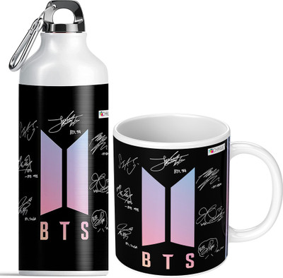 CHHAAP BTS Signature BTS BTS Sipper Bangtan Boys Vogue Music Band V Suga J-Hope Jungkook Jin Jimin Rm BTS Signature Army BTS Sipper Water Bottle (600ml) Best Gift for Boys Girl BTS Lovers BTS1 Black Ceramic, Aluminium Coffee Mug(350 ml)