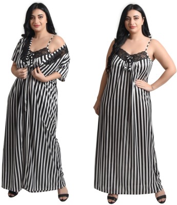 Embrave Women Nighty with Robe(Black, White)