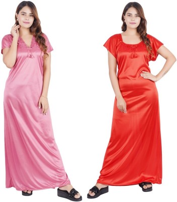 INSTRY Women Nighty Set(Red, Pink)