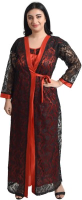 CAT LEYER Women Nighty with Robe(Red)