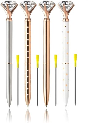 Alpyog Crystal Diamond Rose Gold Ballpoint Pen Set with Pen Gift Box Pen Gift Set(Pack of 4, Blue)