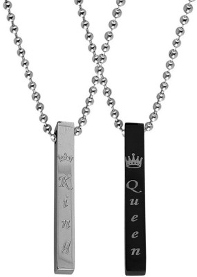Shiv Jagdamba 3D Bar King Queen Black And Silver Pendant Rhodium Stainless Steel, Metal Pendant Set