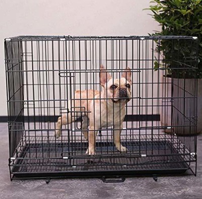 Sip Double Door Folding Metal Dog Cage with Paw Protector(Size :24 Inch) Black Dog, Cat, Rabbit, Miniature Pig, Monkey, Bird Cage