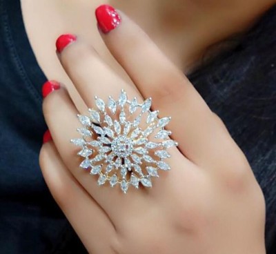 STYLISH FASHION HUB Alloy Diamond Gold Plated Ring