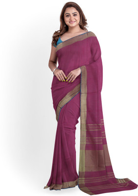 govind handloom Striped Bhagalpuri Cotton Linen Saree(Purple)