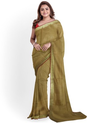 govind handloom Solid/Plain Bhagalpuri Cotton Linen Saree(Green)