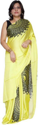 LSD Printed Daily Wear Satin Saree(Yellow)