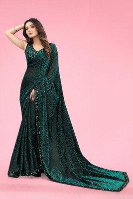 BRAHMANI TEXTILE Self Design Bollywood Lycra Blend Saree(Green)