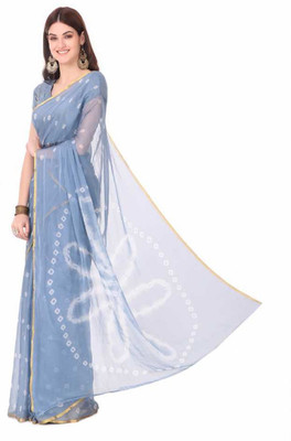 REBOOT FASHIONS Dyed Bandhani Chiffon Saree(Grey)