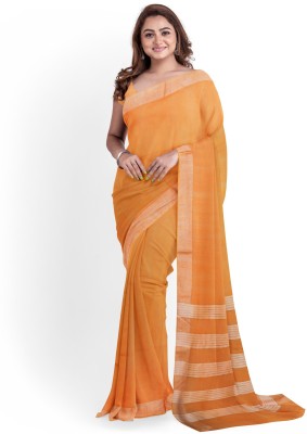 govind handloom Solid/Plain Bhagalpuri Cotton Linen Saree(Orange)