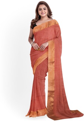 govind handloom Striped Bhagalpuri Cotton Linen Saree(Red)