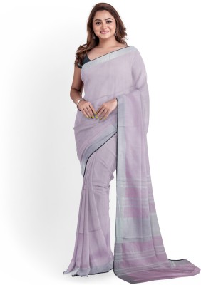 govind handloom Striped Bhagalpuri Cotton Linen Saree(Purple)