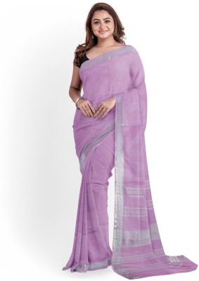 govind handloom Striped Bhagalpuri Cotton Linen Saree(Purple)