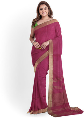 govind handloom Striped Bhagalpuri Cotton Linen Saree(Purple)