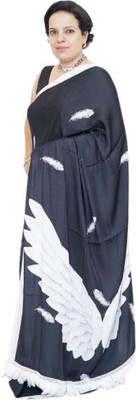 LSD Printed Daily Wear Satin Saree(White, Black)