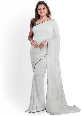 govind handloom Dyed Bhagalpuri Cotton Linen Saree(Grey, Black)