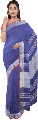 govind handloom Striped Bhagalpuri Cotton Linen Saree(Blue)