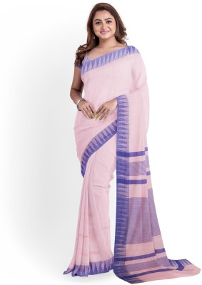 govind handloom Printed Bhagalpuri Cotton Linen Saree(White, Blue)