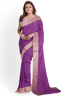 govind handloom Solid/Plain Bhagalpuri Cotton Linen Saree(Purple)