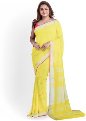 govind handloom Striped Bhagalpuri Cotton Linen Saree(Yellow)