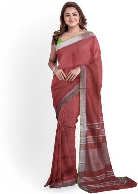 govind handloom Solid/Plain Bhagalpuri Cotton Linen Saree(Maroon)