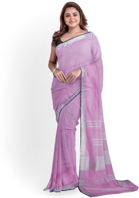 govind handloom Solid/Plain Bhagalpuri Cotton Linen Saree(Pink)