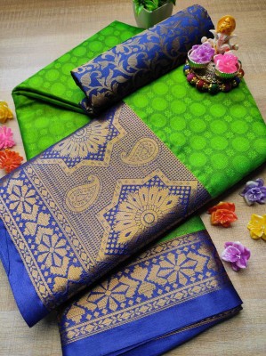 Vastrame Woven Banarasi Jacquard, Cotton Silk Saree(Light Green)