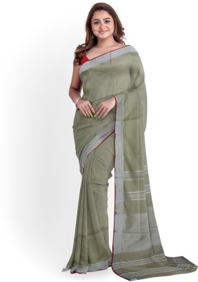 govind handloom Solid/Plain Bhagalpuri Cotton Linen Saree(Green)