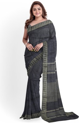 govind handloom Striped Bhagalpuri Cotton Linen Saree(Black)