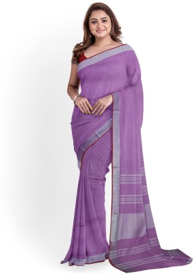 govind handloom Striped Bhagalpuri Cotton Linen Saree(Purple)