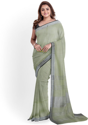 govind handloom Solid/Plain Bhagalpuri Cotton Linen Saree(Green)