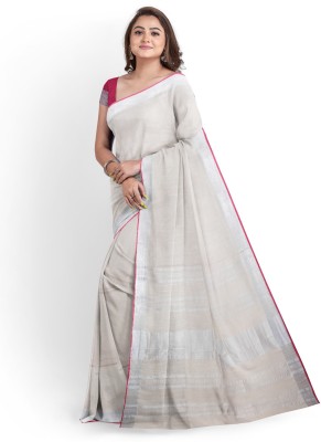 govind handloom Striped Bhagalpuri Cotton Linen Saree(White)