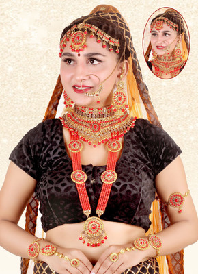 SHREE MK JEWELLERS Alloy Gold-plated Red, Gold Jewellery Set(Pack of 1)