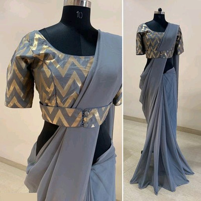 Shilpa Fashion Self Design Bollywood Georgette Saree(Grey)