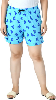 Indistar Printed Women Light Blue Regular Shorts