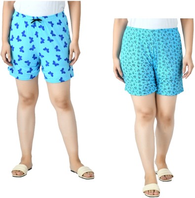 Indistar Printed Women Blue Regular Shorts