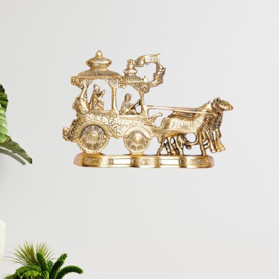 KridayKraft Lord Krishna and Arjun Rath Chariot with Two Horses Decorative Showpiece Metal Gold Plated Antique Krishna Arjuna Rath Wall Hanging & Table Corner Decor... Decorative Showpiece  -  20 cm(Metal, Gold)