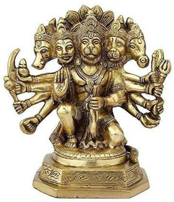 NAVYAKSH Brass Panchmukhi Sitting Bajrangbali Lord Hanuman Idol Decorative Showpiece  -  12 cm(Brass, Gold)