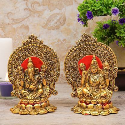 NAVYAKSH Laxmi Ganesh statue Hindu Lord Lakshmi Ganesha Murti Religious Decorative Showpiece  -  16.4 cm(Brass, Gold)