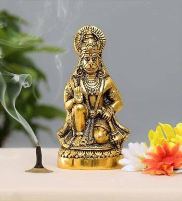 NAVYAKSH Hanuman ji Statue Sitting in Metal Hanuman ji Idol Bajrangbali Decorative Showpiece  -  16.5 cm(Metal, Gold)