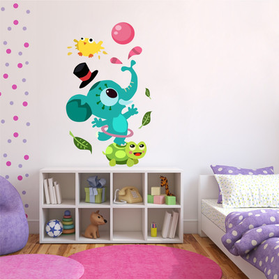 Devil designs 65 cm Wallpark Cartoon Animals Playing on Tree Removable s Self Adhesive Sticker(Pack of 1)