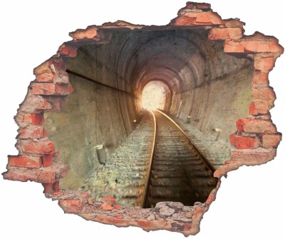 CVANU 75 cm Hole Brick Rail Path Tunnel Eye-Catching Wall Sticker for Decoration_C46 Self Adhesive Sticker(Pack of 1)