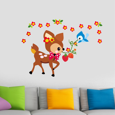 Divine studio 65 cm Baby deer With bird s Self Adhesive Sticker(Pack of 1)