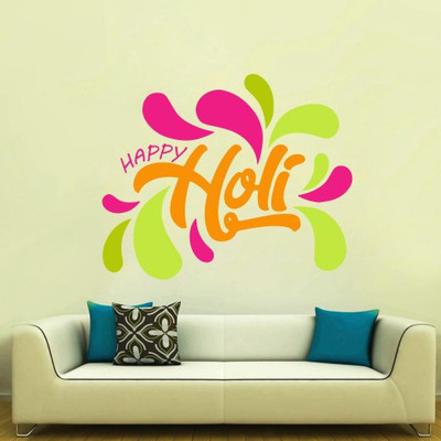 Divine studio 60 cm Colourful Happy Holi wall sticker ( PVC Vinyl Film 35Cm X 45Cm ) Self Adhesive Sticker(Pack of 1)
