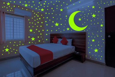 Ashamohar 29 cm Glow in The Dark Stars Moon for Ceiling Glowing Stars Self Adhesive Sticker(Pack of 1)